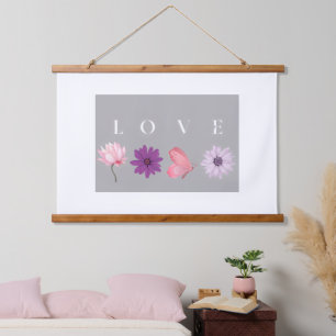LOVE Bloem Vlinder Muurkunst – Romantische Natuur Hangend Wandkleed