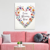Love Blooms Here Floral Heart Art Print (Insitu (Woonkamer))
