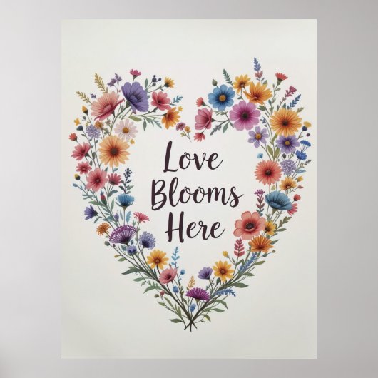 Love Blooms Here Floral Heart Art Print (Voorkant)