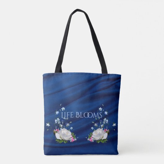 Love Blooms White Roses Blue Doos Custom Tote Bag (Achterkant)