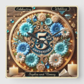 Love Blossoms: Elegant Vijfde Jubileum Design Vierkante Klok (Voorkant)