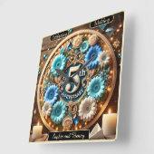 Love Blossoms: Elegant Vijfde Jubileum Design Vierkante Klok (Hoek)