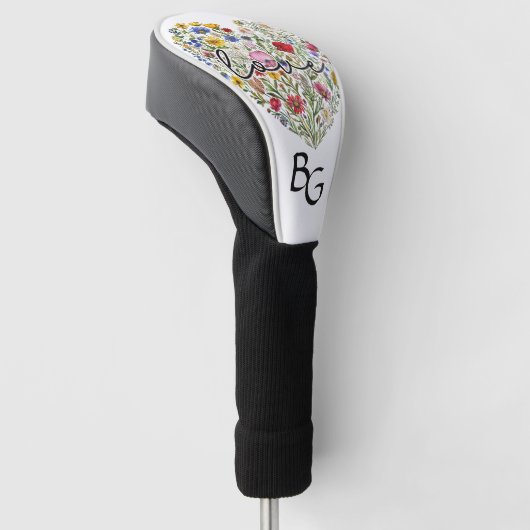 Love Blossoms: hartvormige bloemenkunst monogram Golfheadcover (Schuin)