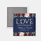 Love Blue Burgundy Waterverf Floral Save the Date Magneet (Voorkant / Achterkant)