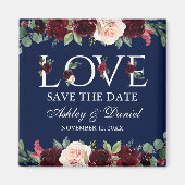 Love Blue Burgundy Waterverf Floral Save the Date Magneet (Voorkant)