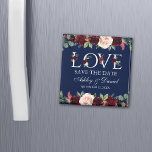 Love Blue Burgundy Waterverf Floral Save the Date Magneet<br><div class="desc">Waterverf Blue Burgundy Floral Love Save the Date Magnet - Square</div>