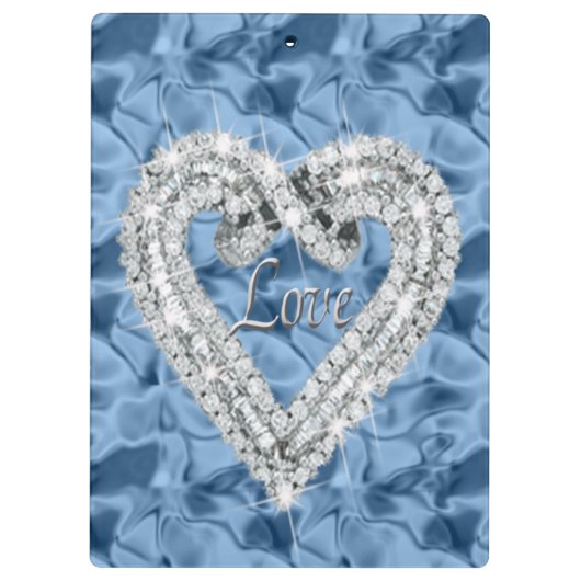 Love Blue Diamond Heart Clipboard Klembord (Achterkant)