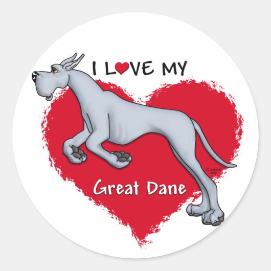 Love Blue Great Dane Ronde Sticker (Voorkant)