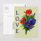 Love Blue Iris Bloem Boeket Briefkaart (Voorkant / Achterkant)