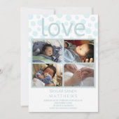 Love Blue Polka Dot 4 Foto Baby Adoption Aankondiging (Voorkant)