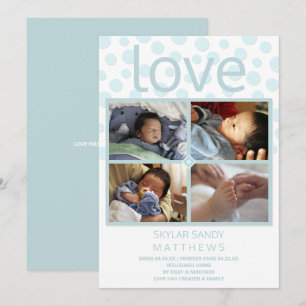 Love Blue Polka Dot 4 Foto Baby Adoption Aankondiging