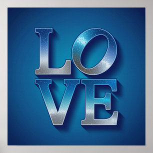 LOVE Blue Silver Square Poster