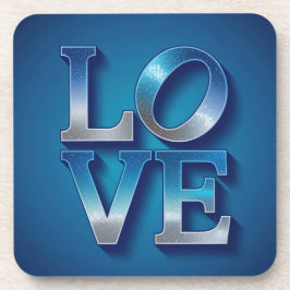 LOVE Blue Silver Square Poster Bier Onderzetter