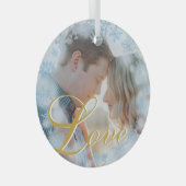 Love Blue Snowflakes Lijst Persoonlijke foto Glas Ornament (Voorkant Rechts)