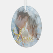 Love Blue Snowflakes Lijst Persoonlijke foto Glas Ornament (Voorkant links)
