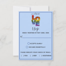 LOVE Blue THMED Flowers Same-Sex Wedding RSVP-auto RSVP Kaartje