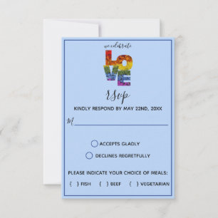 LOVE Blue THMED Flowers Same-Sex Wedding RSVP-auto RSVP Kaartje