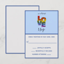 LOVE Blue ThMED Same Sex Wedding RSVP Card Kaartje