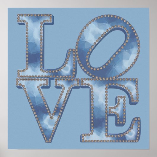 LOVE Blue Typography-Poster Poster (Voorkant)