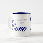 Love Bluebird Personalized Wedding Tweekleurige Koffiemok (Voorkant links)