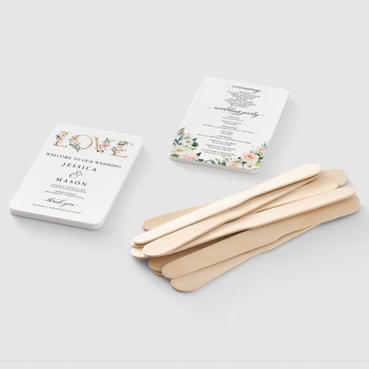 Love Blush Florals Wedding Programme Fan Handwaaier (Niet-gemonteerd)