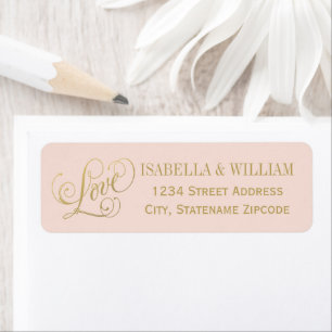 Love Blush Gouden Kalligrafie Huwelijk Retouradres Etiket