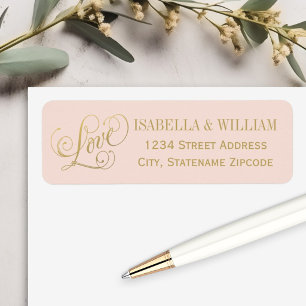 Love Blush Gouden Kalligrafie Huwelijk Retouradres Etiket