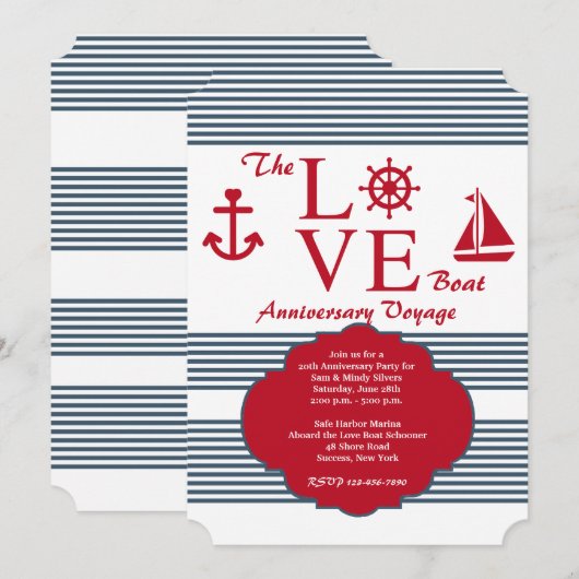 Love Boat Jubileum Feestuitnodiging Kaart (Voorkant / Achterkant)