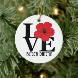 LOVE Boca Raton Red Hibiscus Keramisch Ornament