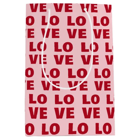 Love Bold Typography Pink & Red Medium Cadeauzakje (Voorkant)