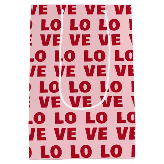 Love Bold Typography Pink & Red Medium Cadeauzakje (Achterkant)