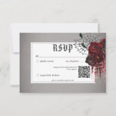 Love & Bones Spooky Rode Bloemige Trouw QR Code RSVP Kaartje (Voorkant)