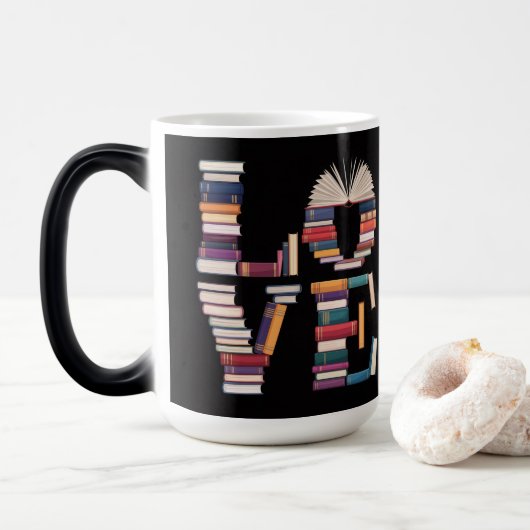 Love Books Black Morphing Mug Magische Mok (Met donut)