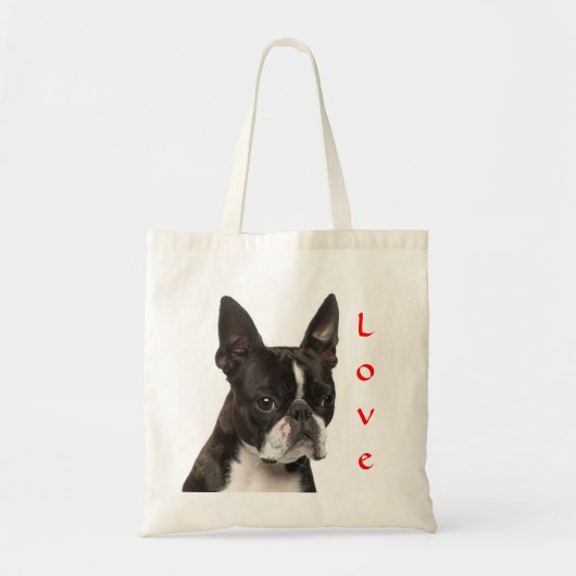 Love Boston Terrier Puppy Dog Canvas Beach Totebag Tote Bag (Voorkant)