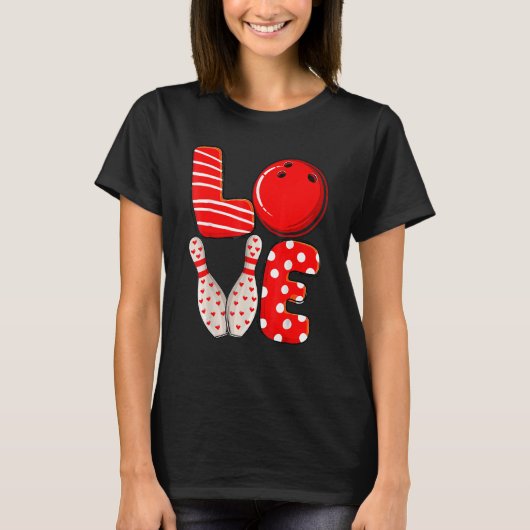 Love Bowling Ball & Pins Group Matching Valentijn T-shirt (Voorkant)
