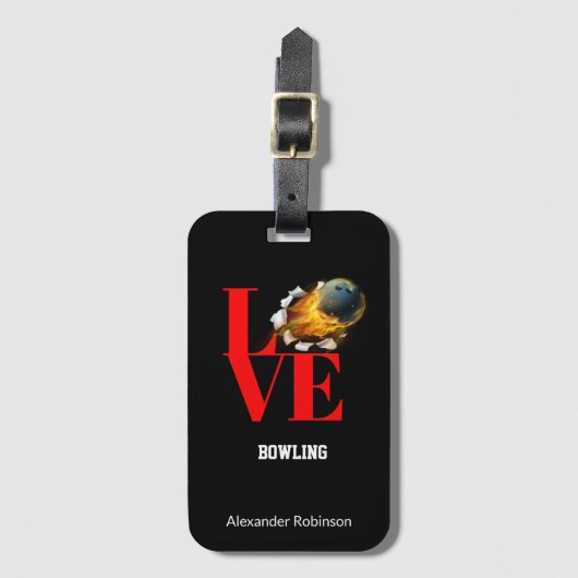 Love Bowling Personalized Sports Bagagelabel (Voorkant (verticaal))