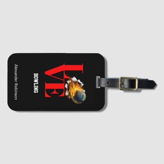 Love Bowling Personalized Sports Bagagelabel (Voorkant (horizontaal))