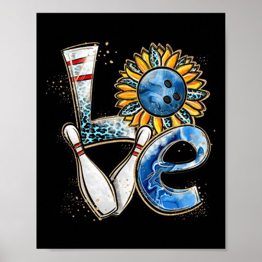 Love Bowling Retro Leopard Zonnebloem Valentijns D Poster (Voorkant)