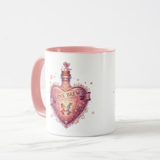 "Love Brew" Vintage Heart Potion Coffee Mug Mok (Voorkant links)