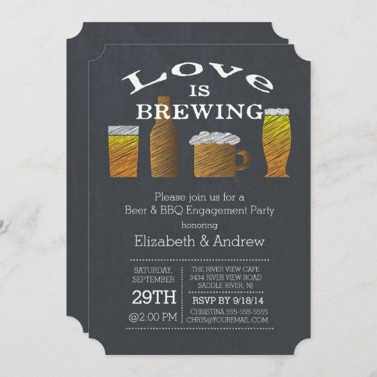 Love Brewing Barbecue Engagement Party Uitnodiging (Voorkant / Achterkant)