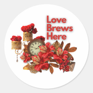 Love Brews Here - Celebrate Love This Valentijns Ronde Sticker