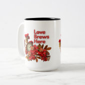 Love Brews Here - Celebrate Love This Valentijns Tweekleurige Koffiemok (Voorkant links)