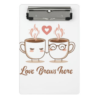 Love Brews Here - Schattige romantisch koffiepaar Mini Klembord