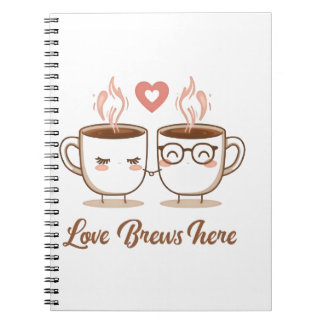 Love Brews Here - Schattige romantisch koffiepaar Notitieboek