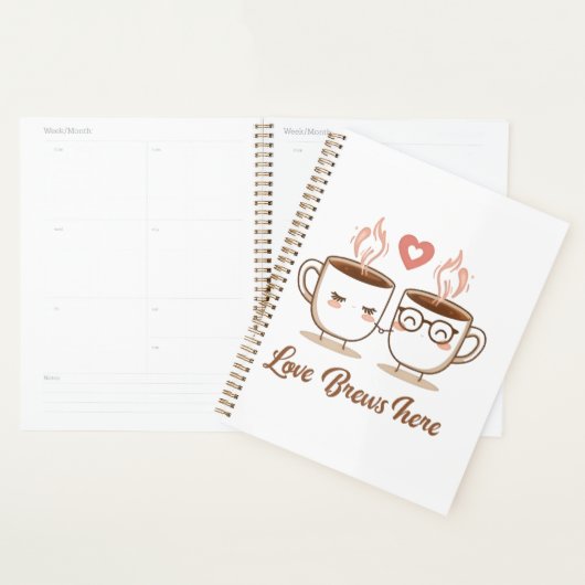 Love Brews Here - Schattige romantisch koffiepaar Planner (Display)