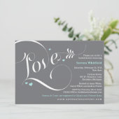 Love Bridal Shower Invitation Blue & Grey Kaart (Staand voorkant)