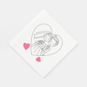 Love Bride and Groom Cartoon Pink Heart Wedding Servetten (Hoek)