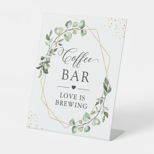 LOVE BROEIT | Geometrische eucalyptus koffiestbalk Reclamebord Met Voetstuk (Voorkant)