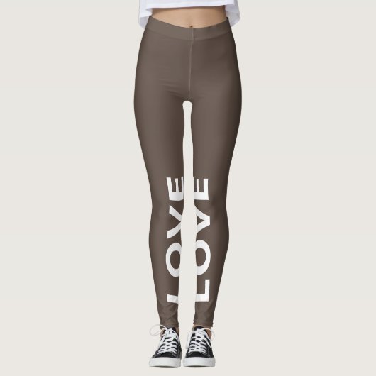 Love Brown Monochrome Classic Text Leggings (Voorkant)