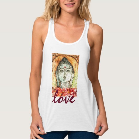Love Buddha Waterverf Art Flowy Racerback Tanktop (Voorkant)